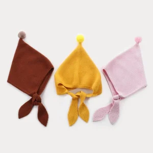 Gorro de cachemira con lazo para niños Gorros de cachemira de elfo tejidos con pompón