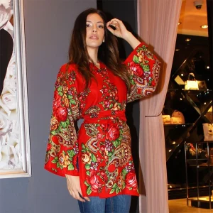 Kimono flores rojo