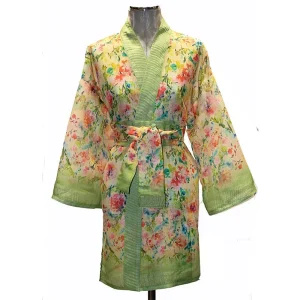 Kimono tipo lino estampado de flores de acuarela