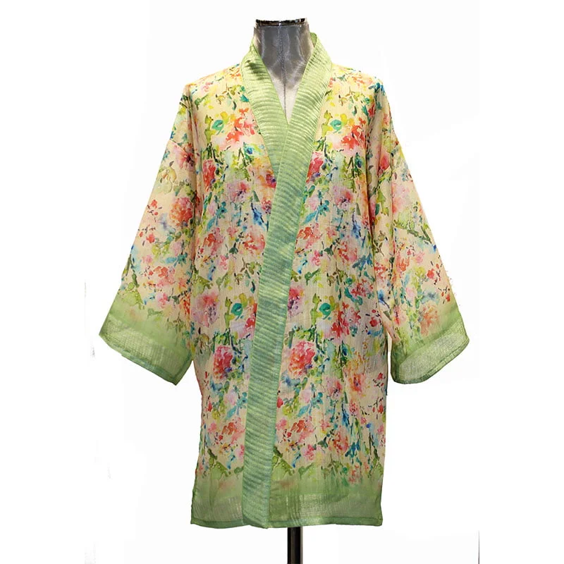 Kimono tipo lino estampado de flores de acuarela - Imagen 4