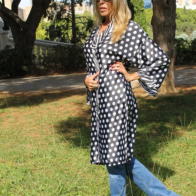 Kimono de semi seda Lunares y cebra sin forro - Imagen 2