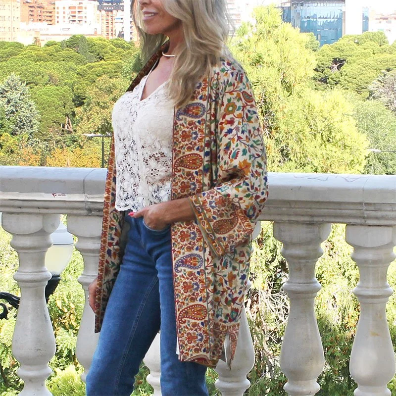 Kimono de semiseda estampada con forro y elige estampado - Imagen 2