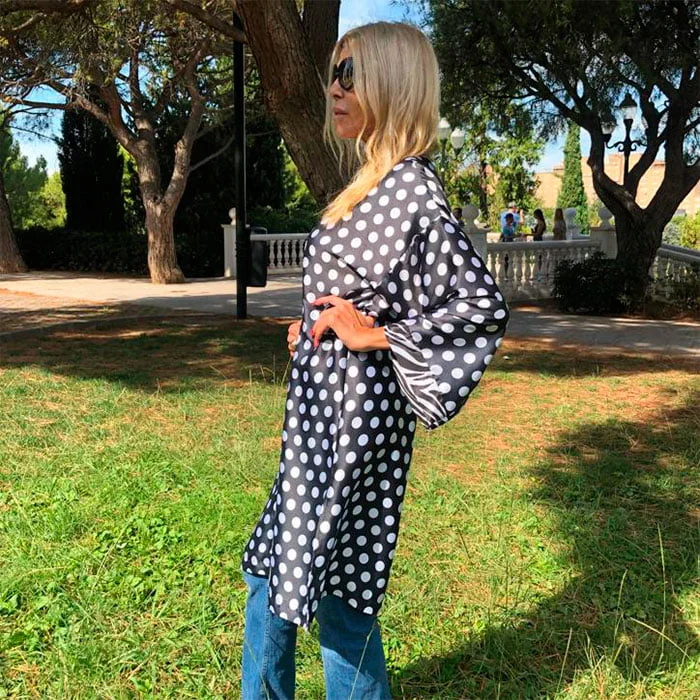 Kimono de semi seda Lunares y cebra sin forro - Imagen 7