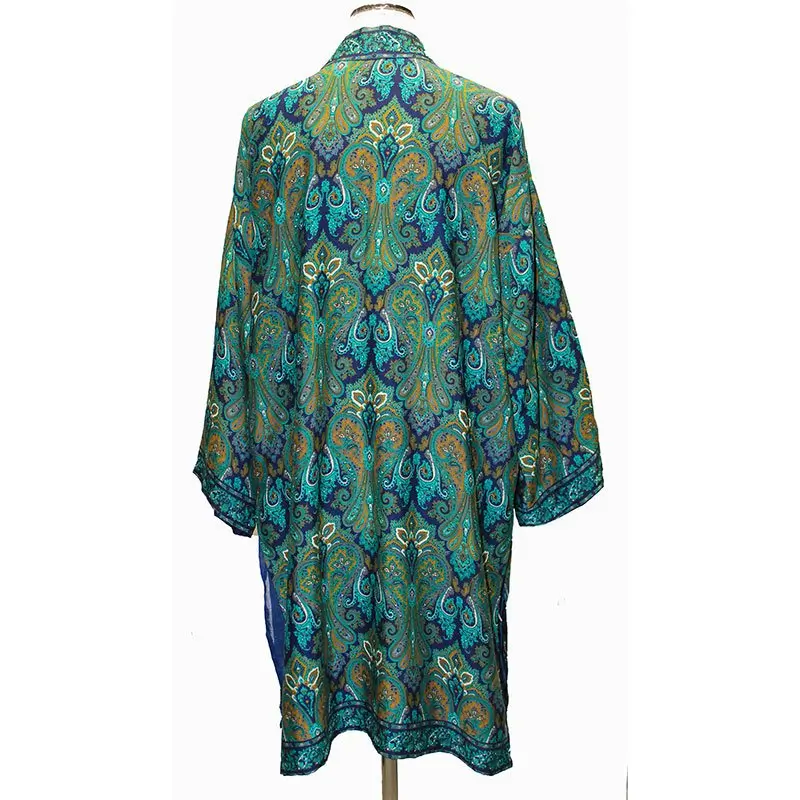 KIMONO SEMI SEDA FORRO “PAISLEY VERDE AZUL» - Imagen 4