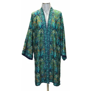 KIMONO SEMI SEDA FORRO “PAISLEY VERDE AZUL»