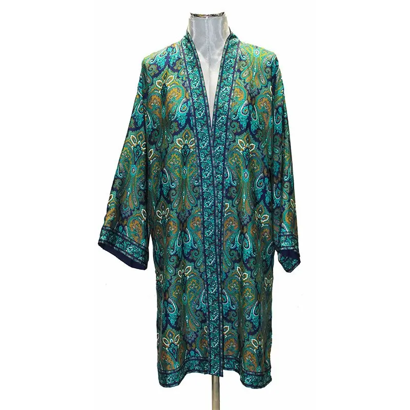 KIMONO SEMI SEDA FORRO “PAISLEY VERDE AZUL»