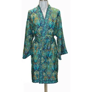 Kimono semi seda Paisley verde y azul