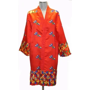 Kimono semi seda Rojo plisado