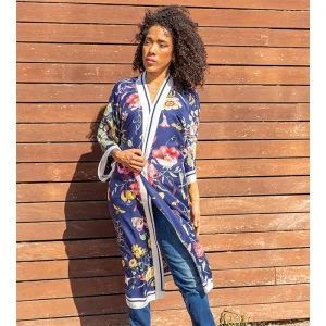 Kimono de semiseda de pañuelos Flores azul