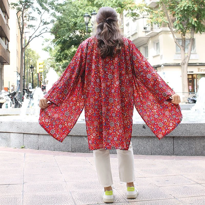 KIMONO SEMI SEDA “ROJO-CACHEMIR PAISLEY» - Imagen 3