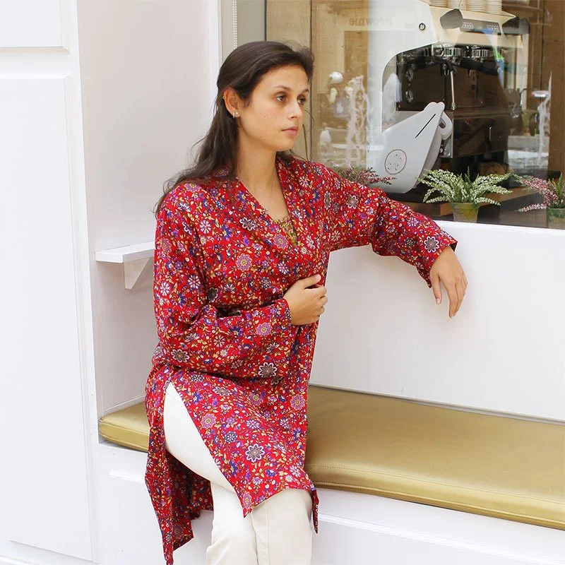 KIMONO SEMI SEDA “ROJO-CACHEMIR PAISLEY»