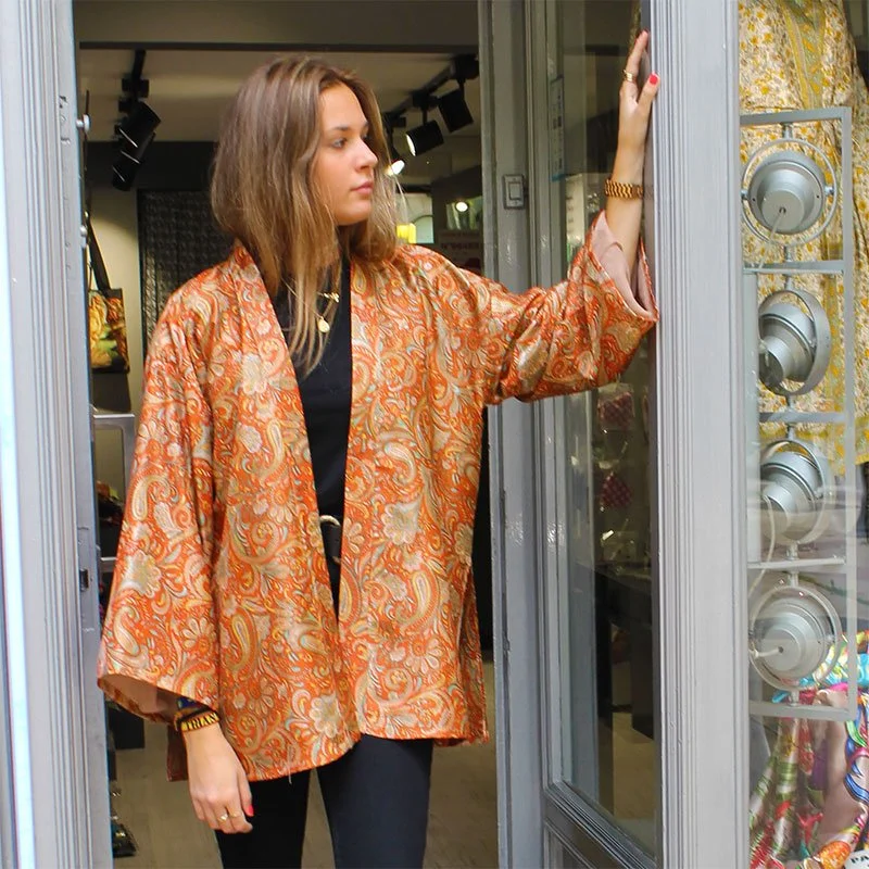 KIMONO SEMI SEDA FORRO “NARANJA CALDERO»CACHEMIRES Y - Imagen 3