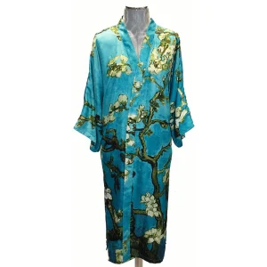 Kimono seda largo Azul Almendro en flor