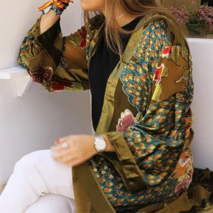 Kimono de terciopelo devore Verde Pavo real