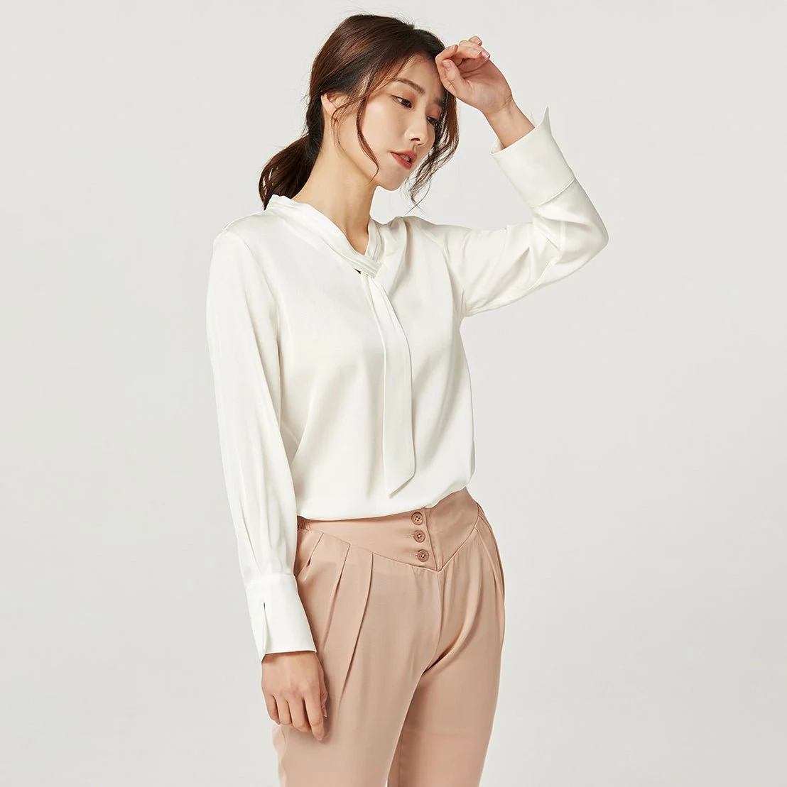 Camisa de seda pura para mujer Blusas de seda de trabajo con cinta de morera - Imagen 4