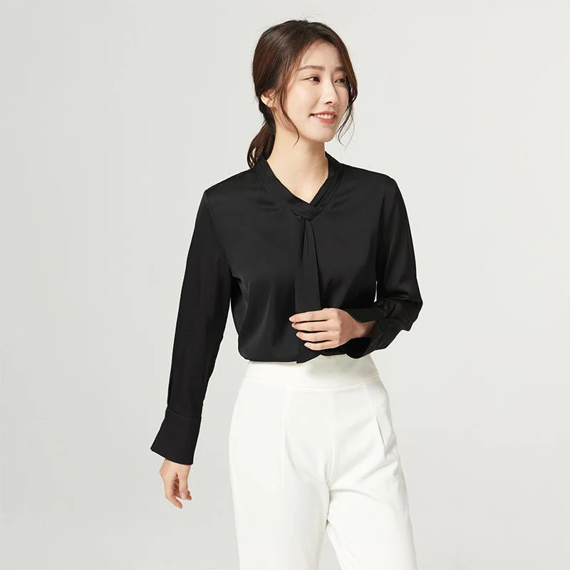 Camisa de seda pura para mujer Blusas de seda de trabajo con cinta de morera - Imagen 8
