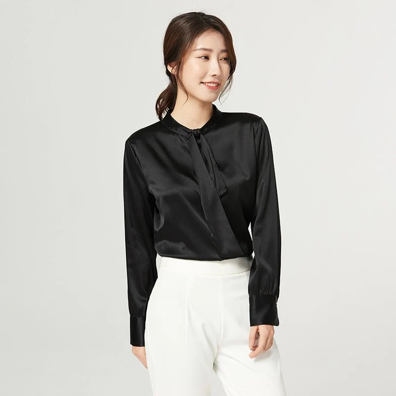 Camisa de seda pura para mujer Blusas de seda de trabajo con cinta de morera - Imagen 7