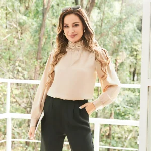 Ladies Silk Bluse Collar Collar Mulberry Trabajo de seda camisas de seda