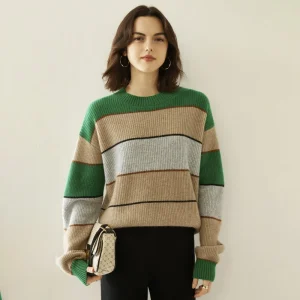 Lady Sweater Sweater de cachemir a rayas Color Bloque de punto de punto