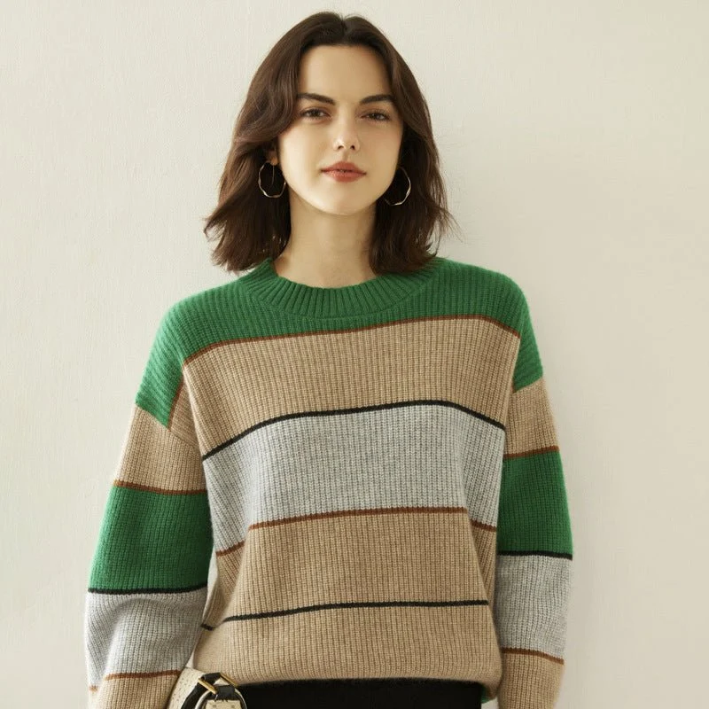 Lady Sweater Sweater de cachemir a rayas Color Bloque de punto de punto - Imagen 3