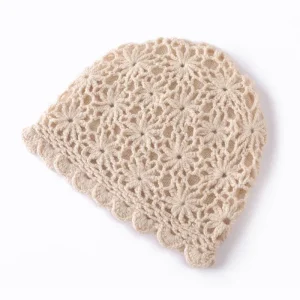 Gorro de punto floral de cachemira ligero Gorro de cachemira hecho a mano para mujer