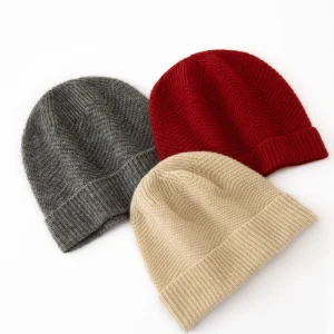 Gorro de invierno ligero de cachemira con gorro de punto de cachemira con borde acanalado