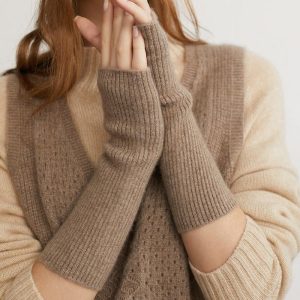 Guantes largos sin dedos Guantes de punto acanalado de cachemira