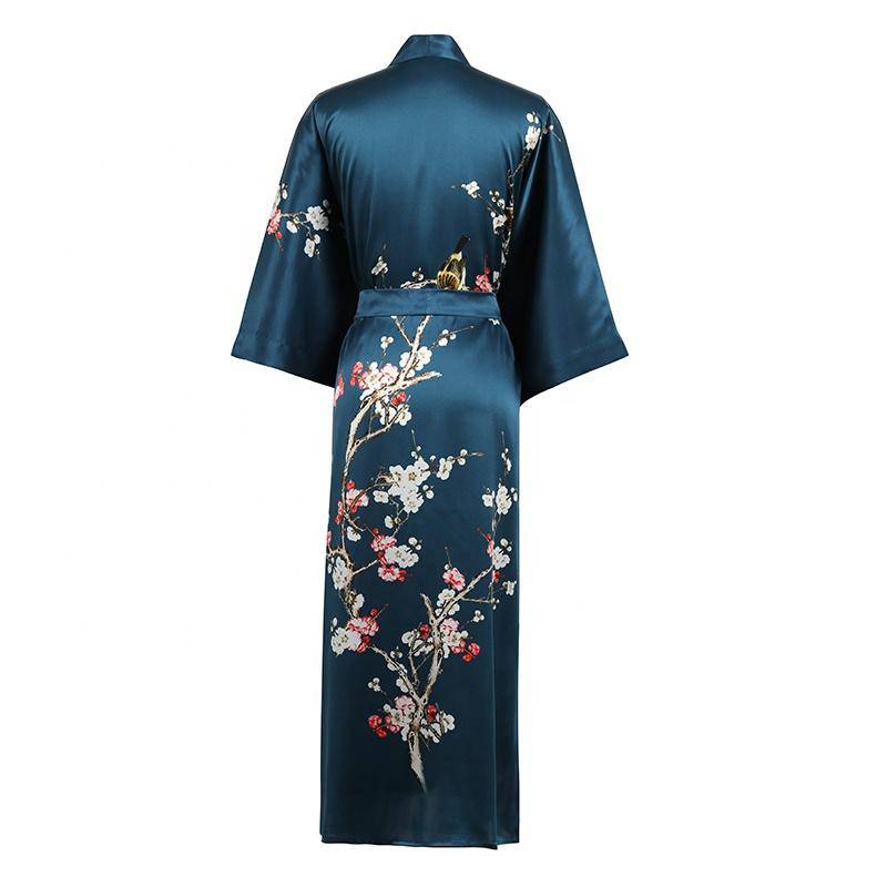 Kimono de seda larga para mujeres Impresión de brote de cerezo de cerezo - Imagen 9