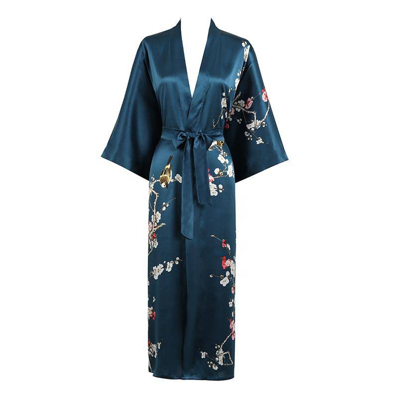 Kimono de seda larga para mujeres Impresión de brote de cerezo de cerezo - Imagen 8