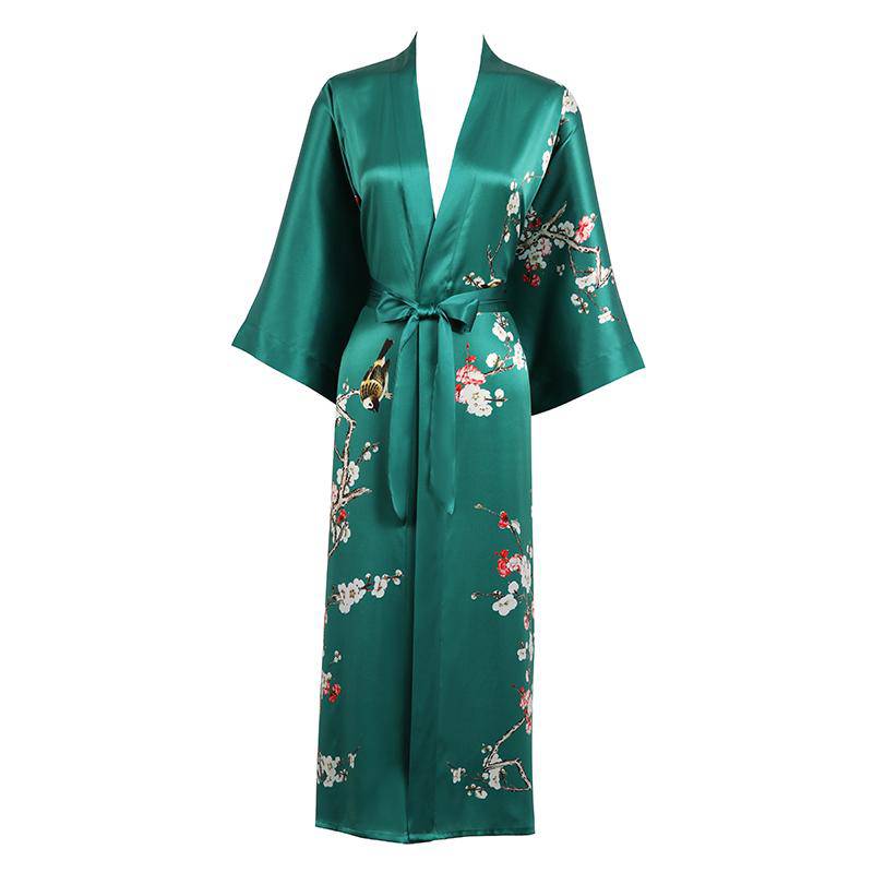 Kimono de seda larga para mujeres Impresión de brote de cerezo de cerezo - Imagen 5