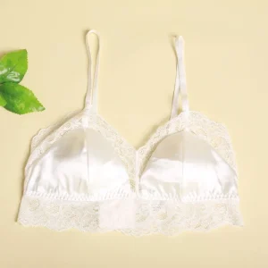 Lujosa bralette de seda inalámbrica de encaje