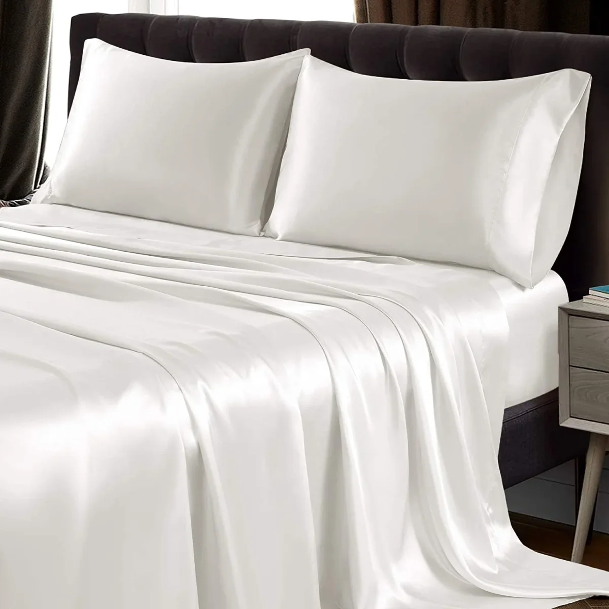 25 Momme Juego de sábanas de Seda Pura de 3 Piezas Ropa de Cama de Seda con sábana encimera y 2 Fundas de Almohada - Imagen 7