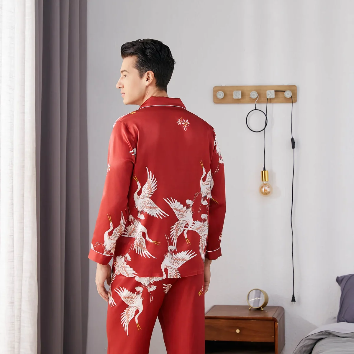 Hombres estampados de pijama de seda larga set de seda pura ropa de dormir de seda pura - Imagen 8