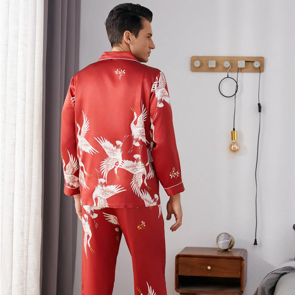 Hombres estampados de pijama de seda larga set de seda pura ropa de dormir de seda pura - Imagen 6