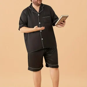 Hombres de talla de pijama de seda corta set de seda pura