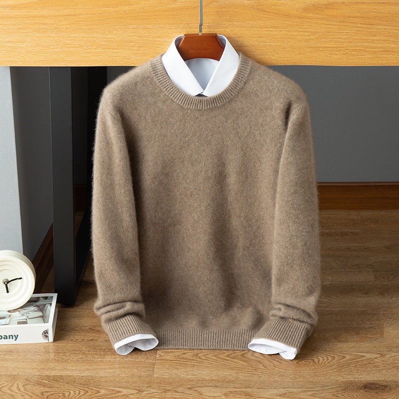 Suéter de cachemira con cuello redondo para hombre Abrigo de punto suave con dobladillo acanalado y manga larga - Imagen 5