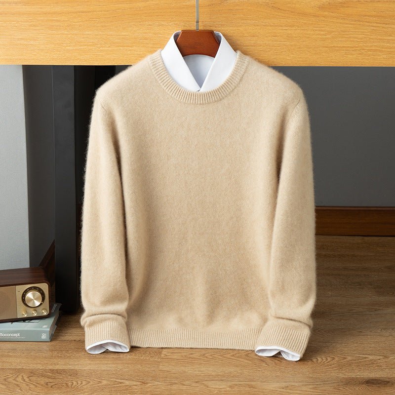 Suéter de cachemira con cuello redondo para hombre Abrigo de punto suave con dobladillo acanalado y manga larga - Imagen 4