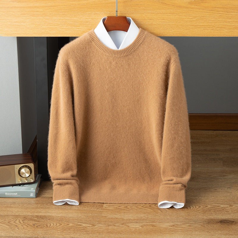 Suéter de cachemira con cuello redondo para hombre Abrigo de punto suave con dobladillo acanalado y manga larga - Imagen 3