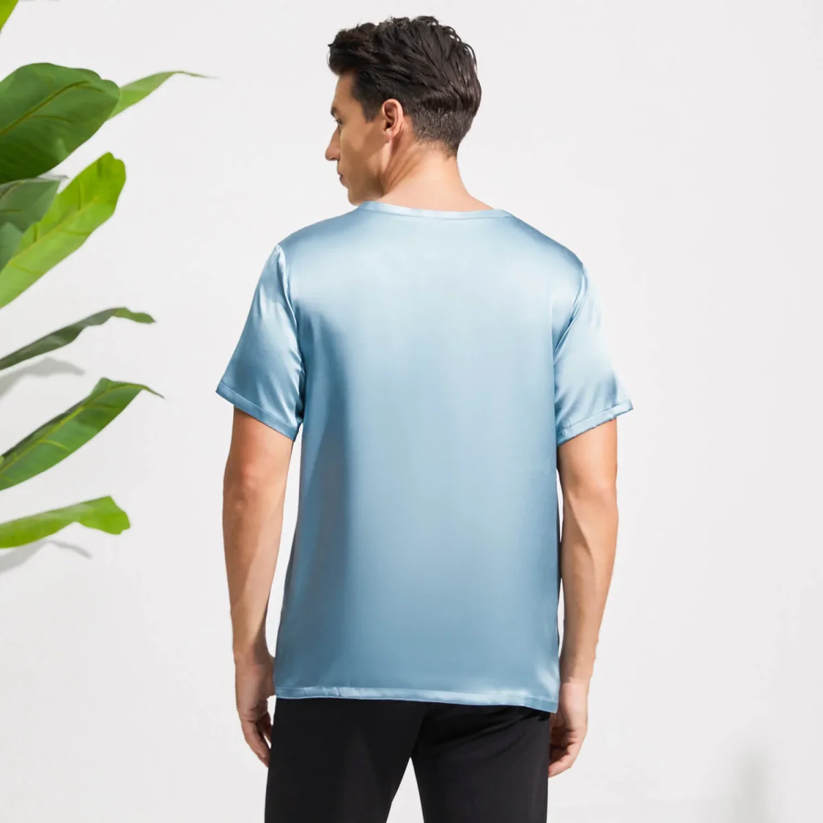Camiseta de seda de cuello de la tripulación para hombres Camiseta redonda de seda de manga corta - Imagen 5