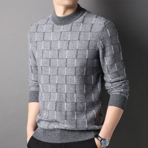Bloque de color para hombre Patrón de diamante Pure Cashmere Sweater Crew Cuel