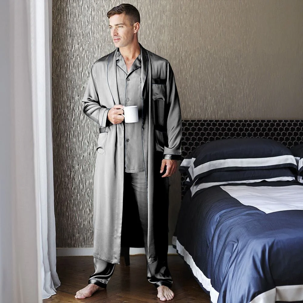 Pajama de seda largo para hombre Juego de sueño de seda de longitud completa - Imagen 6