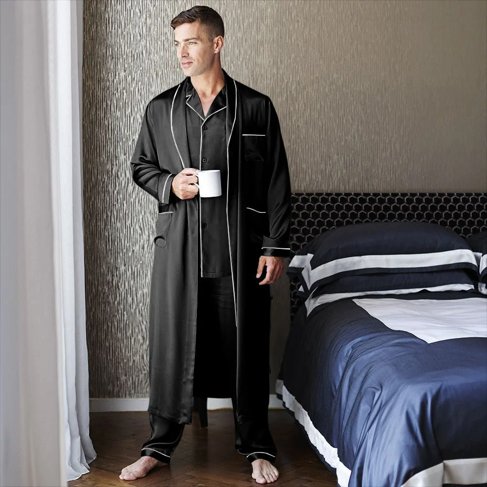 Pajama de seda largo para hombre Juego de sueño de seda de longitud completa - Imagen 4