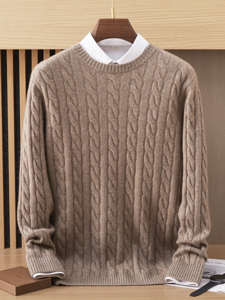 Suéter de cachemira de punto de cable para hombre Sudaderas de manga larga con cuello redondo - Imagen 6
