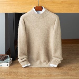 Suéter de cachemira con cuello simulado para hombre Sudadera sólida cálida de manga larga