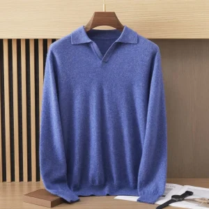 Suéter de cachemira con cuello polo para hombre Jersey de punto de cachemira con cuello