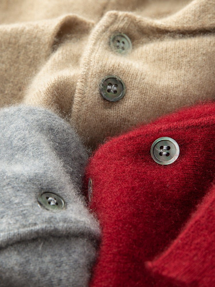 Suéter tipo polo de cachemira para hombre Jersey con dobladillo acanalado de punto suave en la parte delantera con botones - Imagen 6