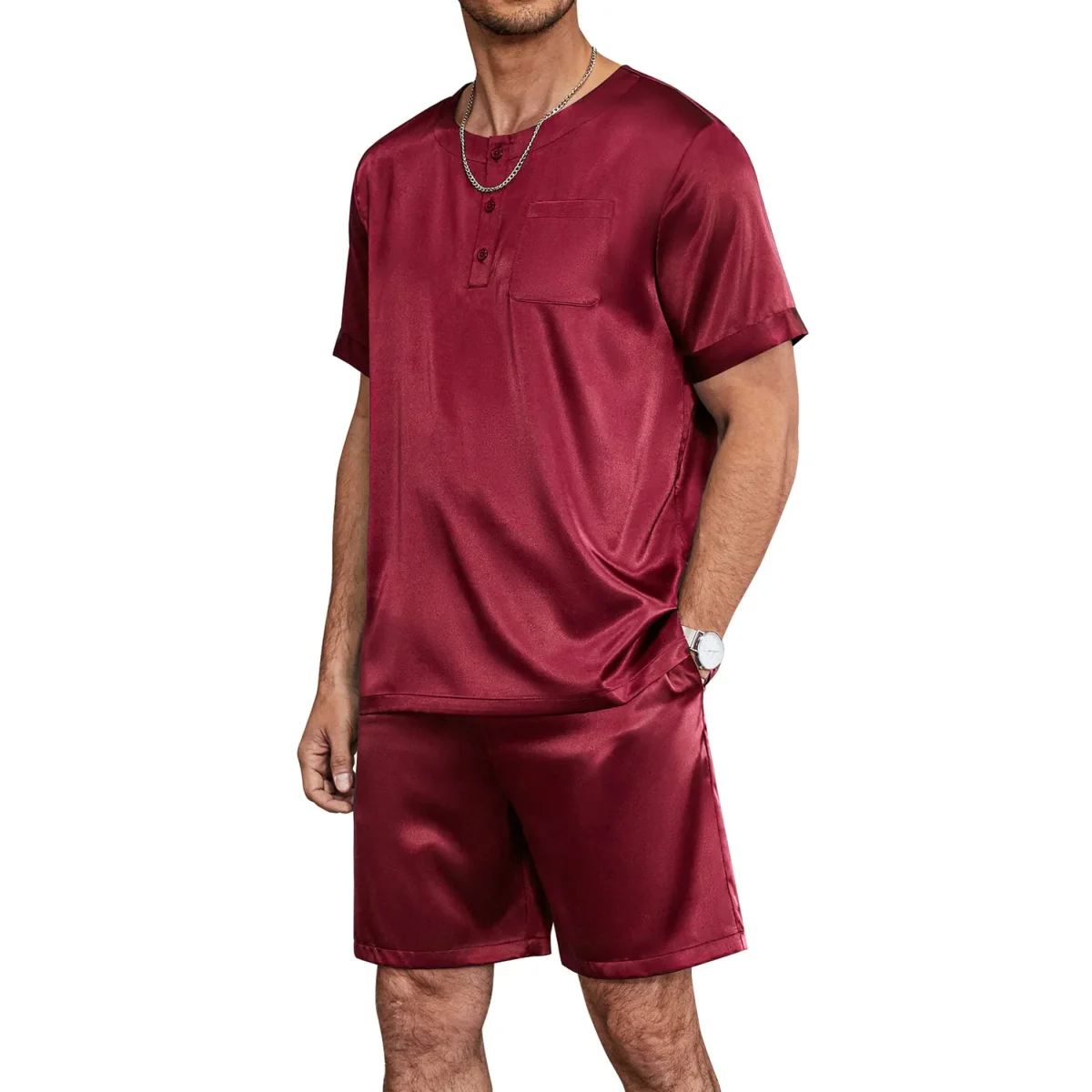 Pajama de seda corta para hombre Mulberry Silk Sleepwear de dos piezas - Imagen 6
