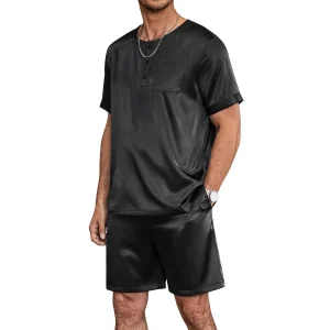 Pajama de seda corta para hombre Mulberry Silk Sleepwear de dos piezas