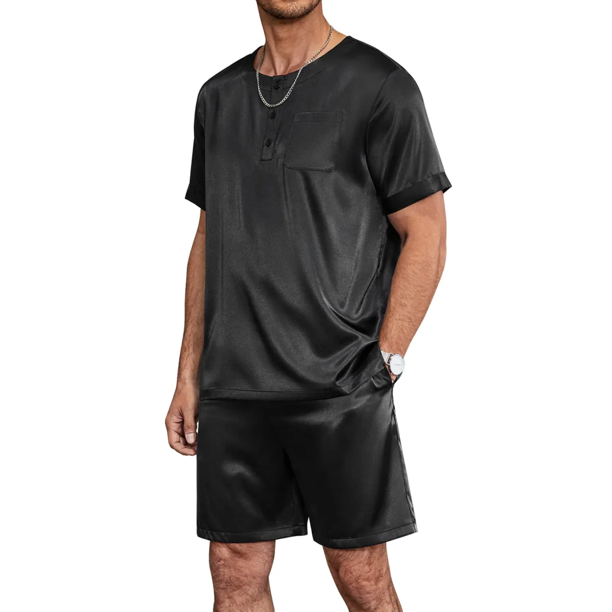 Pajama de seda corta para hombre Mulberry Silk Sleepwear de dos piezas - Imagen 2