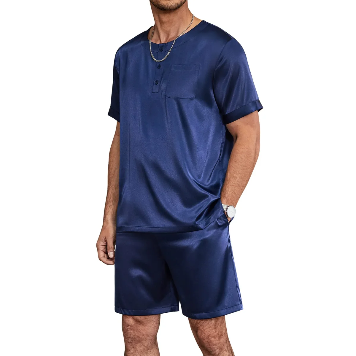 Pajama de seda corta para hombre Mulberry Silk Sleepwear de dos piezas - Imagen 4
